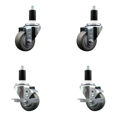 Service Caster 3'' SS Gray Poly Wheel Swivel 1-3/8'' Expanding Stem Caster Set 2 Brakes, 4PK SCC-SSEX20S314-PPUB-2-TLB-2-138